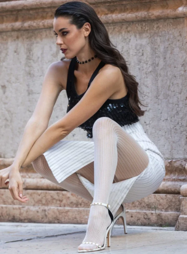 Collant 30 denari traforato a righe verticali Catsuit 30