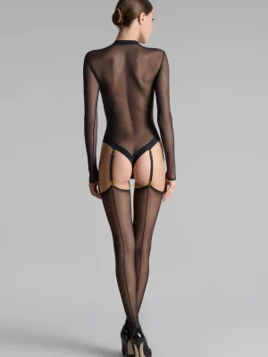Stockings with front and back seams and rolled raw-cut tops 20D